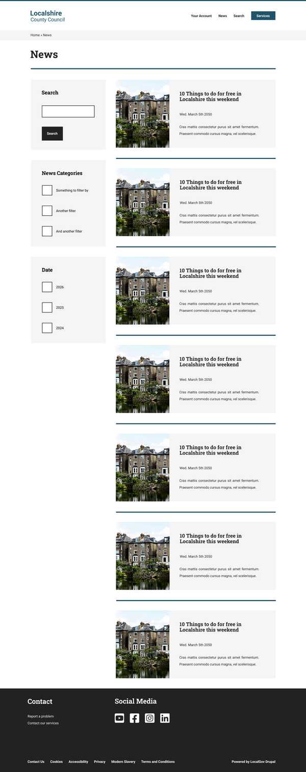 LocalGov Drupal Listing Page (News) from the "Build a LocalGov Drupal Website" Course